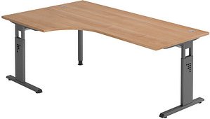 Thumbnail - HAMMERBACHER OS 82 höhenverstellbarer Schreibtisch nussbaum L-Form, C-Fuß-Gestell grau 200,0 x 80,0/120,0 cm
