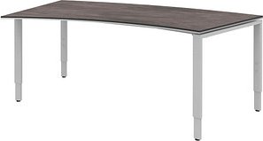 röhr Imperia höhenverstellbarer Schreibtisch quarzit Trapezform, 4-Fuß-Gestell silber 200,0 x 80,0/100,0 cm