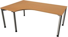 fm Sidney höhenverstellbarer Schreibtisch buche C-Form, 4-Fuß-Gestell silber 180,0 x 80,0/120,0 cm