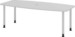 HAMMERBACHER Konferenztisch KT22C lichtgrau Tonnenform, Rundrohr silber, 220,0 x 83,0 - 103,0 x 72,0 - 74,0 cm