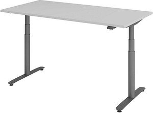 HAMMERBACHER VXDLR16 elektrisch höhenverstellbarer Schreibtisch lichtgrau rechteckig, T-Fuß-Gestell grau 160,0 x 80,0 cm