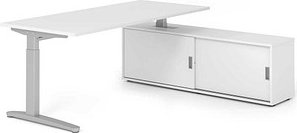 HAMMERBACHER XBE19SB höhenverstellbarer Schreibtisch weiß rechteckig, C-Fuß-Gestell silber 180,0 x 80,0 cm