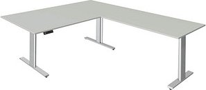 Kerkmann Move 3 tube elektrisch höhenverstellbarer Schreibtisch lichtgrau L-Form, T-Fuß-Gestell silber 200,0 x 100,0 cm