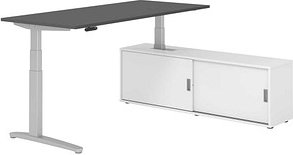 HAMMERBACHER XBHM19SB elektrisch höhenverstellbarer Schreibtisch grafit rechteckig, C-Fuß-Gestell silber 180,0 x 80,0 cm