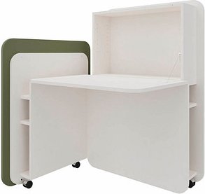 fm FLATup Sekretär diamantweiß/ dunkelgrün rechteckig, weiß 107,0 x 41,5 - 91,0 cm