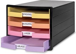HAN Schubladenbox IMPULS  gelb, orange, rosa, lila 1013-139, DIN A4 mit 4 Schubladen