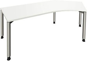 fm fastline Schreibtisch weiß Bogenform, 4-Fuß-Gestell silber 220,0 x 80,0 cm