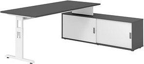 HAMMERBACHER OSE19SB höhenverstellbarer Schreibtisch grafit rechteckig, T-Fuß-Gestell weiß 180,0 x 80,0 cm