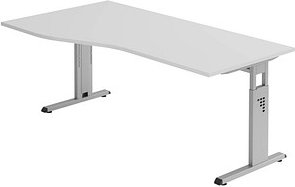 HAMMERBACHER OS 18 höhenverstellbarer Schreibtisch lichtgrau Trapezform, C-Fuß-Gestell silber 180,0 x 80,0/100,0 cm