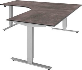 Thumbnail - röhr Imperia elektrisch höhenverstellbarer Schreibtisch quarzit fünfeckig, T-Fuß-Gestell silber 180,0/200,0 x 80,0 cm