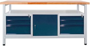 ADB Werkbank lichtgrau, anthrazitgrau 6 Schubladen 170,0 x 60,0 x 84,0 cm