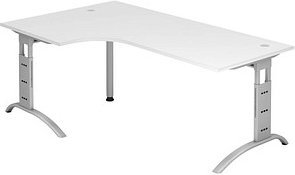 HAMMERBACHER Savona Schreibtisch weiß L-Form, C-Fuß-Gestell silber 200,0 x 80,0/120,0 cm