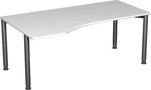 geramöbel Flex höhenverstellbarer Schreibtisch lichtgrau, anthrazit Trapezform, 4-Fuß-Gestell grau 180,0 x 80,0/100,0 cm