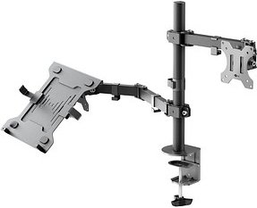 goobay Laptop-Monitor-Halterung 70815 schwarz für 1 Monitor und 1 Notebook, Tischbohrung, Tischklemme