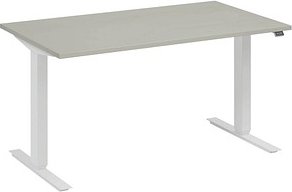 fm Move elektrisch höhenverstellbarer Schreibtisch lichtgrau, verkehrsweiß rechteckig, T-Fuß-Gestell weiß 140,0 x 80,0 c...