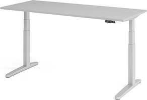 HAMMERBACHER XBHM19 elektrisch höhenverstellbarer Schreibtisch lichtgrau rechteckig, C-Fuß-Gestell silber 180,0 x 80,0 c...