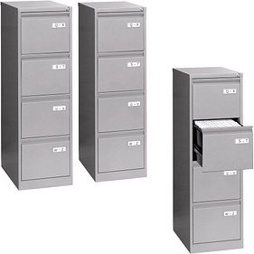 AKTION: BISLEY LIGHT Hängeregistraturschränke silber 4 Schubladen 41,3 x 62,2 x 132,1 cm