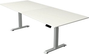 Kerkmann Move 4 elektrisch höhenverstellbarer Schreibtisch weiß rechteckig, T-Fuß-Gestell silber 250,0 x 100,0 cm