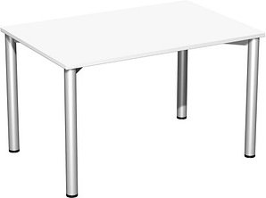 geramöbel Flex Schreibtisch weiß, silber rechteckig, 4-Fuß-Gestell silber 120,0 x 80,0 cm