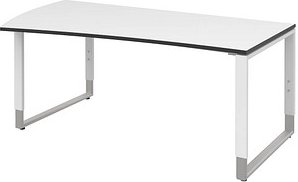röhr Imperia höhenverstellbarer Schreibtisch weiß Trapezform, Kufen-Gestell weiß 180,0 x 80,0/100,0 cm