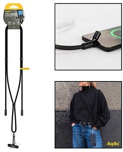 Aqiila® LANYARD Handykette Ladekabel schwarz, Kabellänge: 0,3 - 1,5 m, 60 Watt