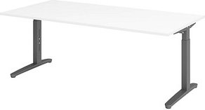 HAMMERBACHER VXB2E höhenverstellbarer Schreibtisch weiß quadratisch, C-Fuß-Gestell grau 200,0 x 100,0 cm