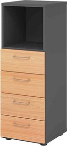 HAMMERBACHER Regalschrank 934S4 Popular, V934S4/G/6/BS grafit, buche 40,0 x 42,0 x 110,0 cm, 1 St.