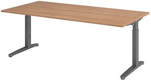 HAMMERBACHER VXB2E höhenverstellbarer Schreibtisch nussbaum rechteckig, C-Fuß-Gestell grau 200,0 x 100,0 cm