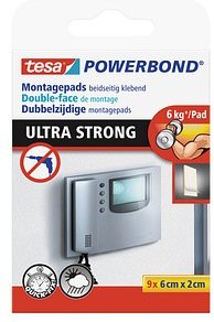 Thumbnail - tesa Powerbond ULTRA STRONG doppelseitige Klebepads für max. 6,0 kg, 2,0 x 6,0 cm, 9 St.