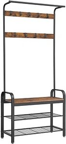 VASAGLE Garderobenbank mit Haken und Schuhrost HSR400B01V1 schwarz, vintagebraun Metall 84,0 cm