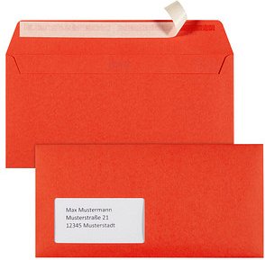tecno Briefumschläge colors DIN lang+ mit Fenster korallenrot haftklebend 25 St.