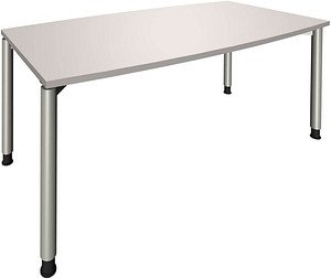 fm Konferenztisch fastline lichtgrau Tonnenform, 4-Fuß-Gestell silber, 180,0 x 80,0/90,0 x 68,0 - 82,0 cm