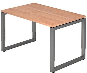 Thumbnail - HAMMERBACHER Unni SE1 höhenverstellbarer Schreibtisch nussbaum rechteckig, Kufen-Gestell grau 120,0 x 80,0 cm