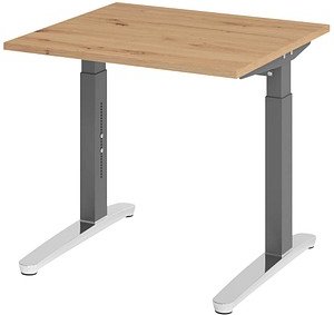 HAMMERBACHER VXB08 höhenverstellbarer Schreibtisch asteiche quadratisch, C-Fuß-Gestell grau 80,0 x 80,0 cm