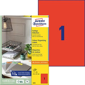 Thumbnail - 100 AVERY Zweckform Etiketten 3470 rot 210,0 x 297,0 mm
