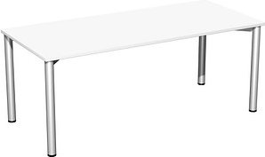 Thumbnail - geramöbel Flex Schreibtisch weiß, silber rechteckig, 4-Fuß-Gestell silber 180,0 x 80,0 cm