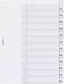 DURABLE Ordnerregister DIN A4 Vollformat 1-12/Jan.-Dez. transparent 12-teilig, 1 Satz