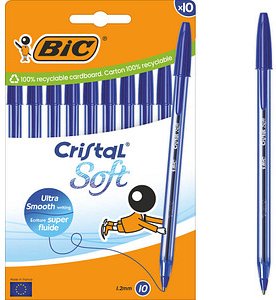 BIC Kugelschreiber Cristal Soft transparent, Schreibfarbe: blau, 10 St.