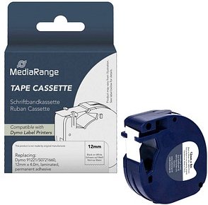 MediaRange Schriftband LetraTag ersetzt DYMO 91221 MRDY91221, 12 mm schwarz auf weiß