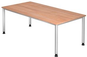 HAMMERBACHER Orbis höhenverstellbarer Schreibtisch nussbaum rechteckig, 4-Fuß-Gestell silber 200,0 x 100,0 cm