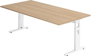 HAMMERBACHER OS 2E höhenverstellbarer Schreibtisch eiche rechteckig, C-Fuß-Gestell weiß 200,0 x 100,0 cm