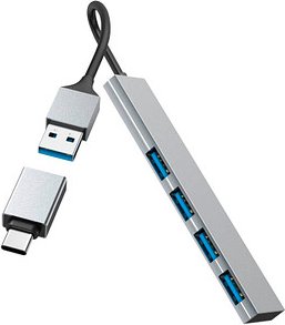 hama USB-Hub Ultra Slim 4-fach grau