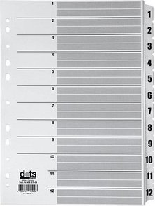 Thumbnail - dots Ordnerregister Mylar DIN A4 Vollformat 1-12 weiß 12-teilig, 1 Satz