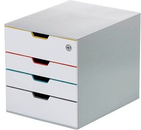 Thumbnail - DURABLE Schubladenbox VARICOLOR® MIX SAFE weiß mit bunten Farblinien 762627, DIN A4 mit 4 Schubladen