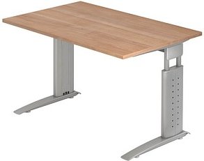 HAMMERBACHER Haziender höhenverstellbarer Schreibtisch nussbaum rechteckig, C-Fuß-Gestell silber 120,0 x 80,0 cm
