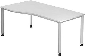 HAMMERBACHER Orbis höhenverstellbarer Schreibtisch weiß Trapezform, 4-Fuß-Gestell silber 180,0 x 80,0/100,0 cm