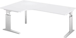 HAMMERBACHER Haziender höhenverstellbarer Schreibtisch lichtgrau L-Form, C-Fuß-Gestell silber 200,0 x 80,0/120,0 cm