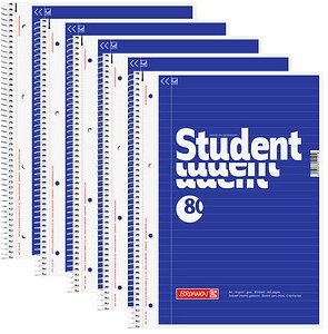 BRUNNEN Collegeblöcke Student liniert DIN A4 Innenrand, 5 Blöcke