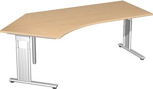 geramöbel Flex höhenverstellbarer Schreibtisch buche L-Form, C-Fuß-Gestell silber 216,6 x 113,0 cm