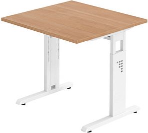 HAMMERBACHER OS 08 höhenverstellbarer Schreibtisch nussbaum quadratisch, C-Fuß-Gestell weiß 80,0 x 80,0 cm